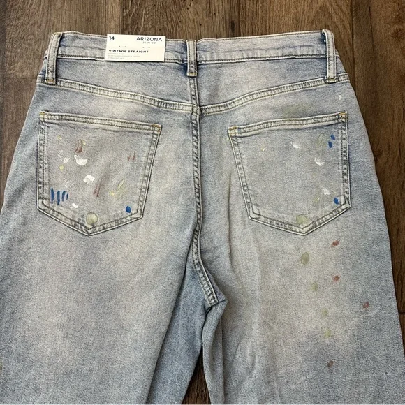 Arizona Jean Vintage Straight High Rise Paint Splash Design Junior Jeans Sz 14 - Picture 7 of 11